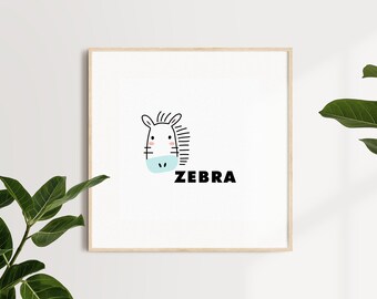 Cute Zebra Printable Art, Digital Prints, Prints, Various Sizes, Instant Download