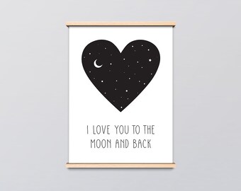 I Love You to the Moon and Back Quote Nursery Art, Printable Quote, Printable Art, Digital Prints, Prints, Various Sizes, Instant Download