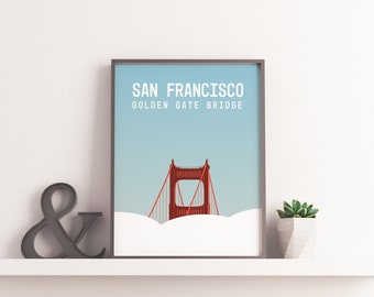 Golden Gate Bridge - San Francisco, Portrait, Printable Art, Vector Art Digital Prints, Various Sizes, Instant Download