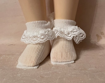 Lace trimmed  white ankle socks for 14" Wellie Wishers dolls