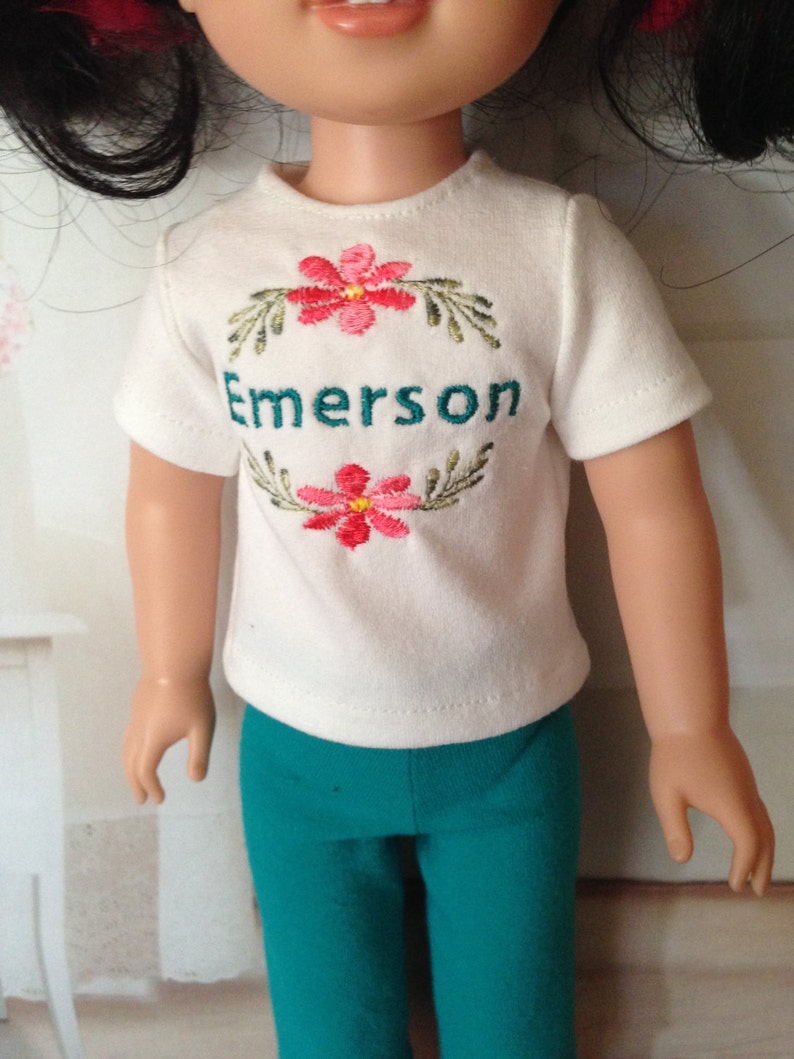 Choice of Personalized Embroidered Name Shirts with coordinating capris for 14 American Girl Wellie Wishers Dolls Now with BRYANT image 4