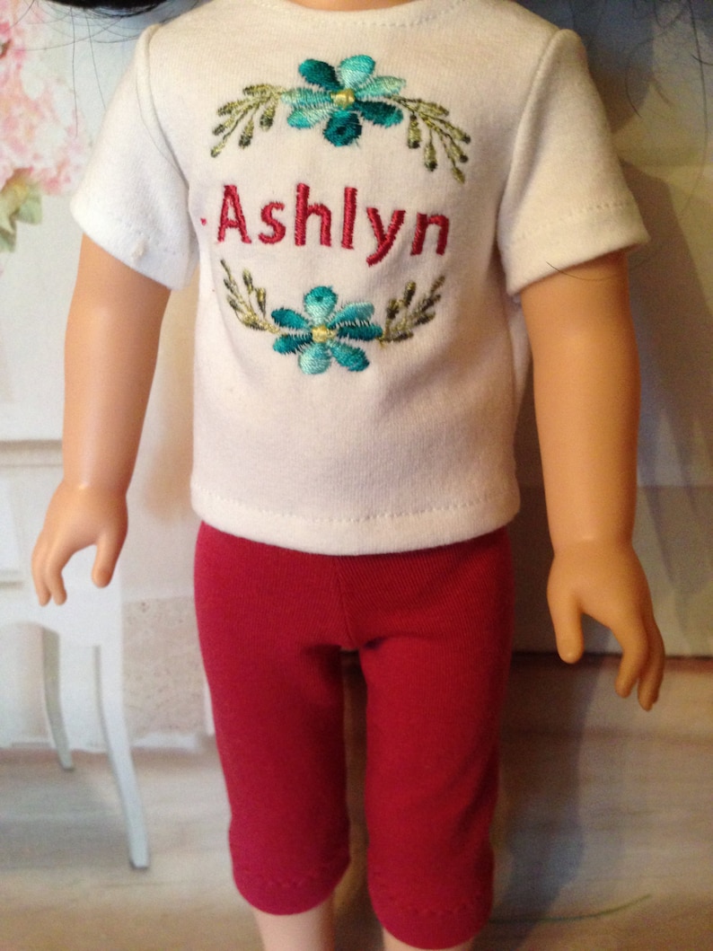 Choice of Personalized Embroidered Name Shirts with coordinating capris for 14 American Girl Wellie Wishers Dolls Now with BRYANT image 2