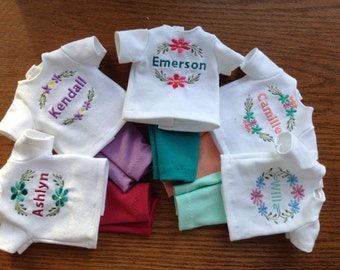 Choice of Personalized Embroidered Name Shirts  with coordinating capris for 14" American Girl Wellie Wishers Dolls Now with BRYANT