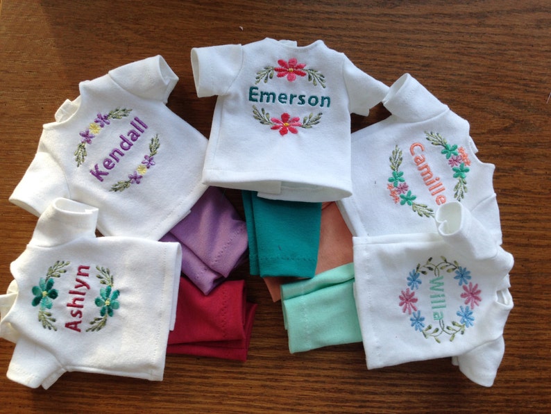 Choice of Personalized Embroidered Name Shirts with coordinating capris for 14 American Girl Wellie Wishers Dolls Now with BRYANT image 1