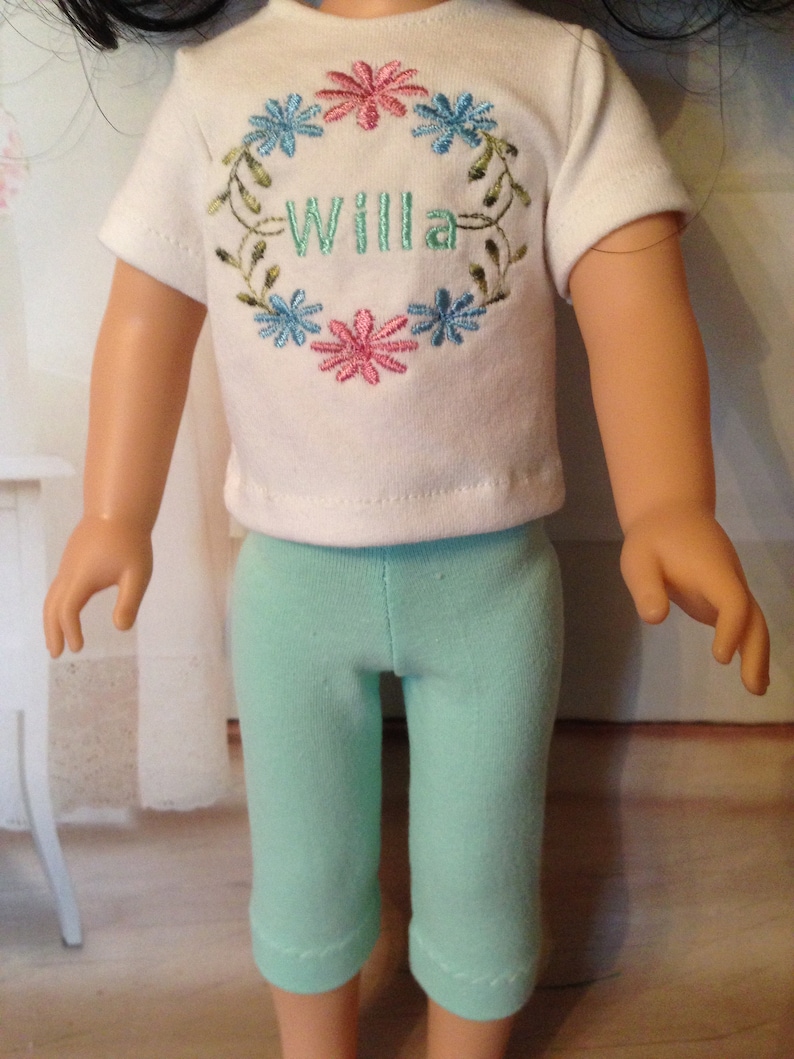 Choice of Personalized Embroidered Name Shirts with coordinating capris for 14 American Girl Wellie Wishers Dolls Now with BRYANT image 6