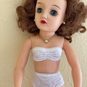 White Lingerie set for VT20 20 inch Miss Revlon doll includes bra, undies and nylon stockings