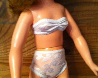 White Lingerie set for VT20 20 inch Miss Revlon doll includes bra, undies and nylon stockings
