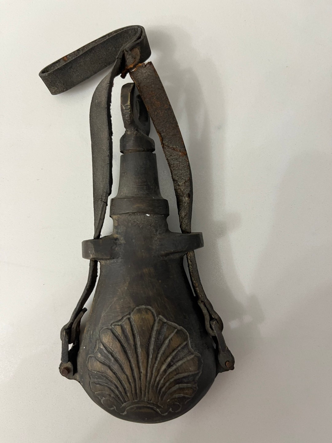 Turkish Ottoman Empire Brass Gun Powder Flask on Leather Belt Etsy