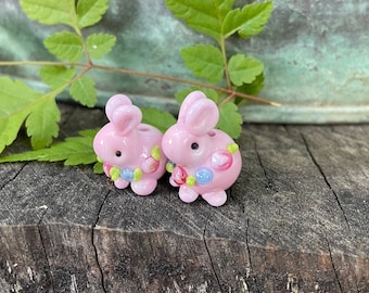 New baby pink bunnies with floral necklace set of 2