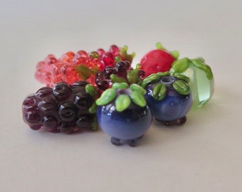 Summer time fruit salad...set of 8 tiny berries each a miniature work of art