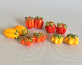 Pumpkin Glass beads set of 10
