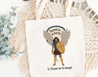 St. Michael Canvas Tote Bag: Religious Quote, Inspirational Design