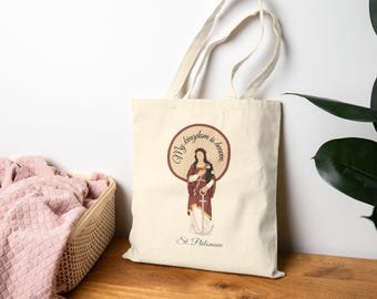 St.Philomena Tote Bag, Religious Canvas Bag, Saint Quote Shopping Tote, Catholic Tote, Inspirational Shoulder Bag