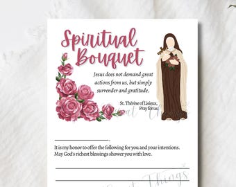 DIGITAL DOWNLOAD St. Thérèse of Lisieux Spiritual Bouquet Card