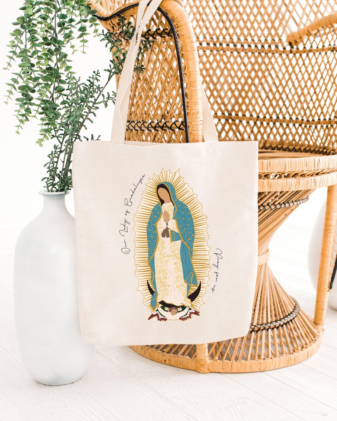 Our Lady of Guadalupe Tote Bag: Hand-drawn Religious Canvas Bag - Etsy