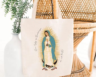 Our Lady of Guadalupe Tote Bag: Hand-Drawn Religious Canvas Bag