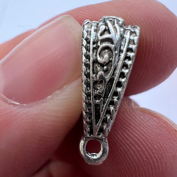 SILVER BAIL Terra Cast BALI Necklace Pendant Bail 8x18mm Bali Style 6pcs Large Bail 4mm Hole