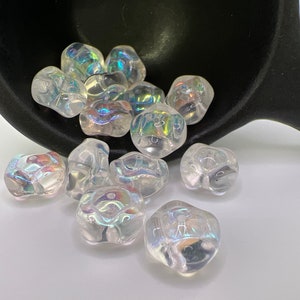 AB Finish-Czech Glass FLOWER Beads-11mm, Clear Hibiscus Hawaiian Flower, 8pcs