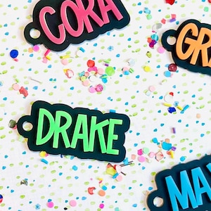 Personalized Neon Name Keychain Tag: Custom Backpack Label