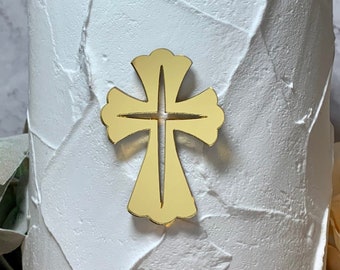 Cross Cake Charm | Gold Acrylic Cake Decoration | Christening Cake Decoration | Baptism Mirror Cross | Baker | Cake Decorating