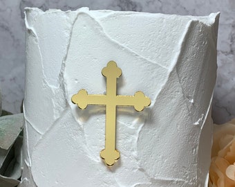 Cross Cake Charm | Gold Acrylic Cake Decoration | Christening Cake Decoration | Baptism Mirror Cross | Baker | Cake Decorating