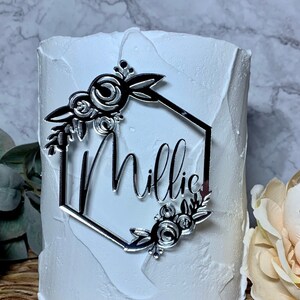Cake Charm | Acrylic Cake Accessory | Wedding Name | Gold Name Plate | Birthday Party Favor | Script Cursive | Baker | Cake Decorating