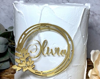 Cake Charm | Acrylic Cake Accessory | Wedding Name | Gold Name Plate | Birthday Party Favor | Script Cursive | Baker | Cake Decorating