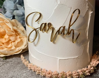 Cake Charm | Acrylic Cake Accessory | Wedding Name | Gold Name Plate | Birthday Party Favor | Script Cursive | Baker | Cake Decorating