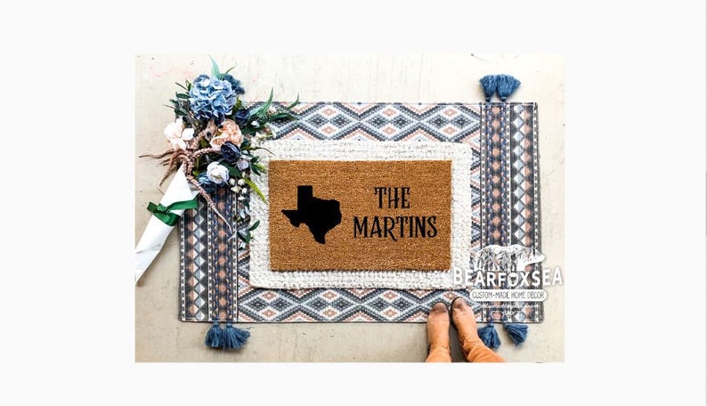 Your State Pride Texas Proud Family Name Doormat  -Lone Star State TX Pride- Personalized Housewarming Texas Born Custom Doormat
