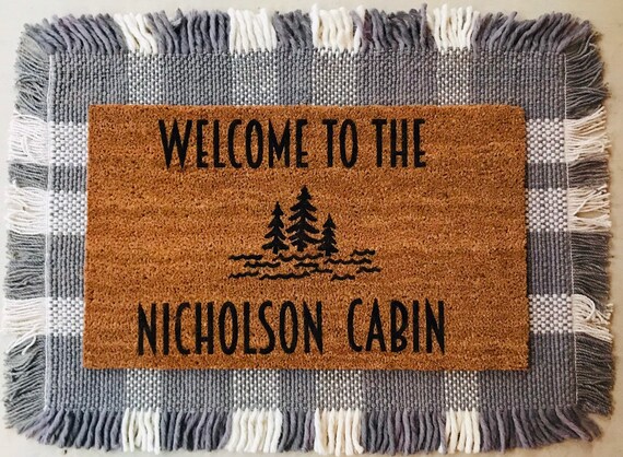 Tree Cabin Doormat Lake Cabin Personalized Mat Modern Etsy