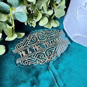 Gold Acrylic Wedding Cake Topper: Art Deco 20s Style afbeelding 7