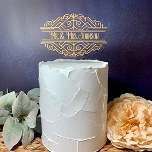 Gold Acrylic Wedding Cake Topper: Art Deco 20s Style afbeelding 6