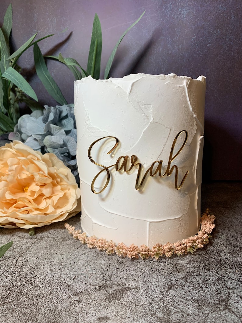 Cake Charm Acrylic Cake Accessory Wedding Name Gold Name Etsy