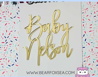 Custom Baby Shower Cake Topper: Gold Acrylic Name Plate