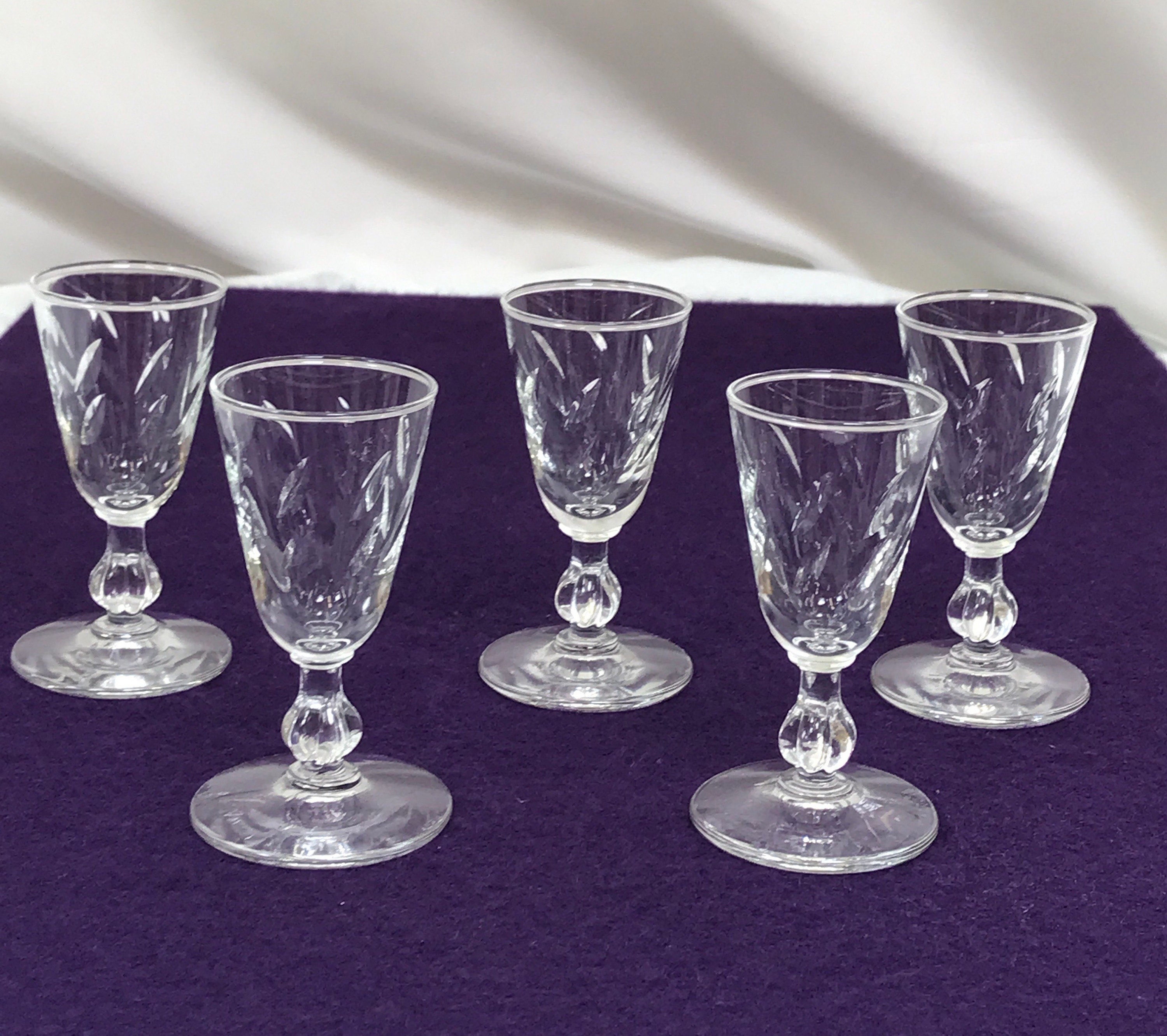 Set of 5 Etched Stemmed Cordial Glasses Clear Glass Etsy