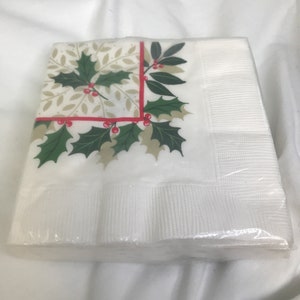 Christmas Holiday Napkins | Set of 16 Christmas Holly Berry Hallmark Cards Inc. Paper Napkins