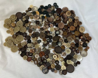 Large Lot Variety Assorted BROWN Vintage 100+ Buttons Shank Various Sizes Flat