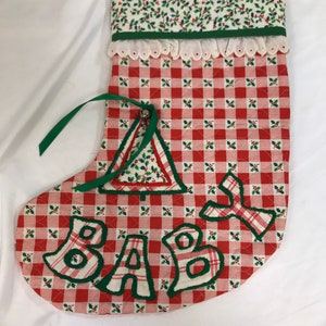 Vintage Quilted Fabric Baby Christmas Holiday Stocking