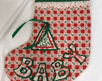 Vintage Quilted Fabric Baby Christmas Holiday Stocking