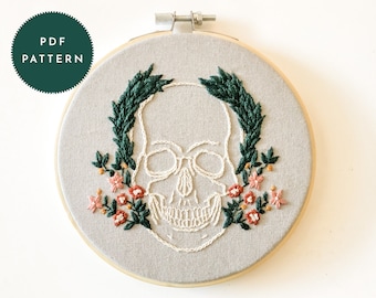Floral Skull Embroidery Pattern – Gothic Witchcraft (PDF Pattern)