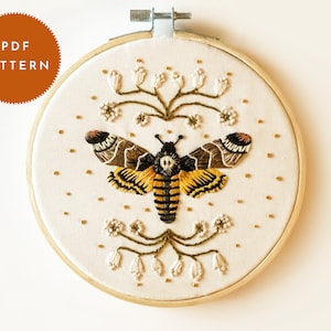 PDF Pattern &quot;Death Head Moth&quot; | witchy embroidery, weird embroidery, dark academia, spooky embroidery, silence of the lambs, macabre, horror