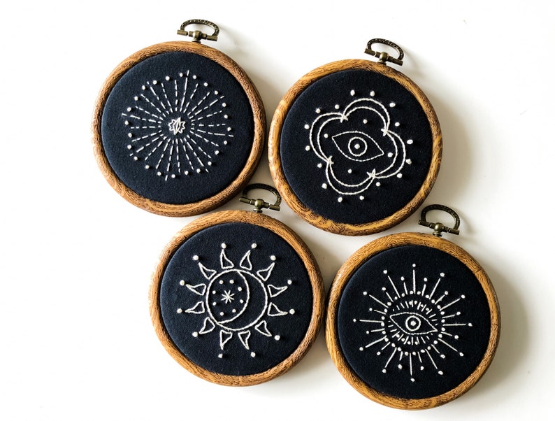 PDF Patterns Sun, Moon, Stars, and Eyes witchy embroidery, weird embroidery, sun moon embroidery, evil eye embroidery, star embroidery image 2