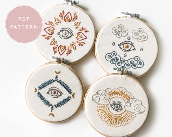 All Seeing Eyes Embroidery PDF Patterns: Witchy Elemental Designs