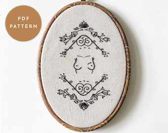Art Nouveau Breasts Embroidery Pattern | Feminist Body Positive Cross Stitch (PDF Pattern)
