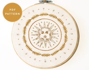 Harvest Sun Embroidery Pattern | Witchy Sun & Wheat Design (PDF Pattern)