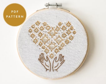 Heart in the Stars Embroidery Pattern: Witchy Space Design (PDF Pattern)