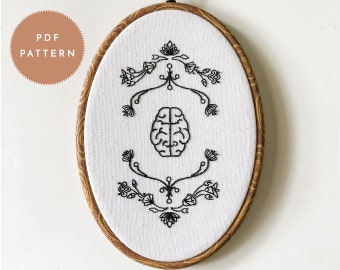 Art Nouveau Brain Embroidery Pattern: Feminist Anatomical Design (PDF Pattern)