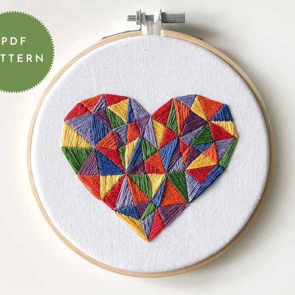 PDF Pattern - "Rainbow Pride Heart" | witchy embroidery, rainbow heart embroidery, LGBT cross stitch, pride embroidery, LGBTQ marriage gift