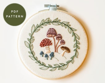 Mushroom Hill Embroidery Pattern: Cottagecore Forest Design (PDF Pattern)