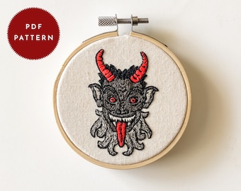 Krampus Embroidery Pattern: Spooky Christmas Ornament (PDF Pattern)